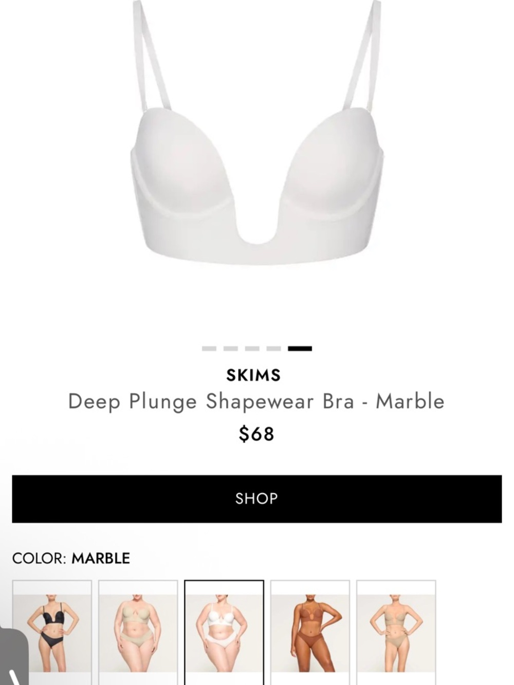 SKIMS Deep Plunge Shapewear Bra - Marble (White) without straps!